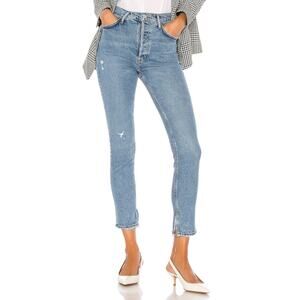 Agolde Nico High Rise Slim Jeans Light Wash Blue Size 25 Hem Slit Button Fly